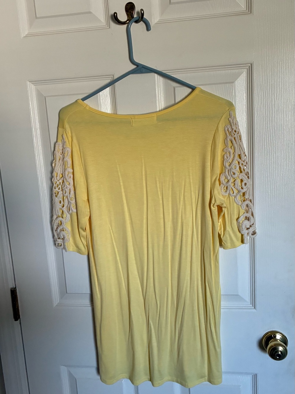 Yellow Lace-Sleeve Women's Top
